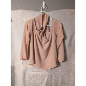 Tobi Blush Pink Cold Shoulder Long Sleeve Lined Blouse Size S Keyhole Back